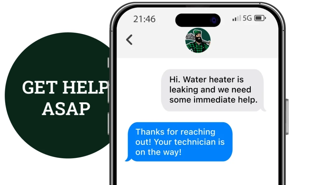 Graphic phone screen showing text message exchange between Blue Ox and a customer.