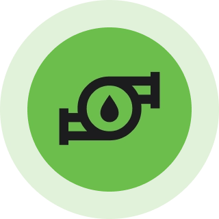 Green pipe/valve icon with water droplet