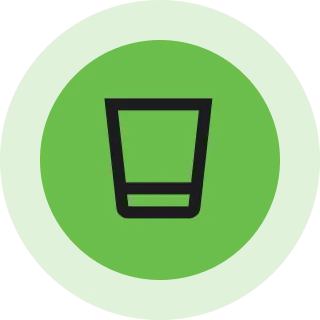 Green drinking glass icon on circular background