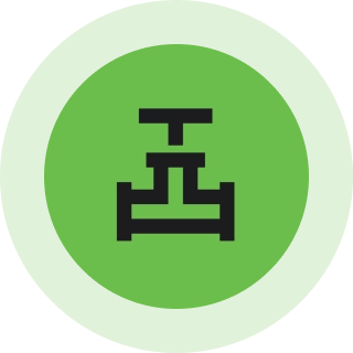 Green plumbing faucet icon on circular background