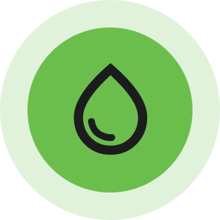 Green water droplet icon on circular background